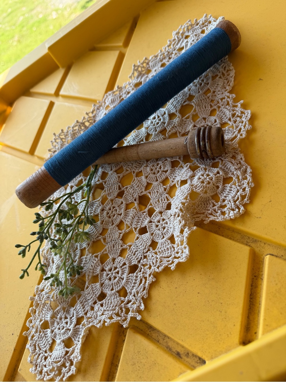 Vintage Bobbins and Doily Set